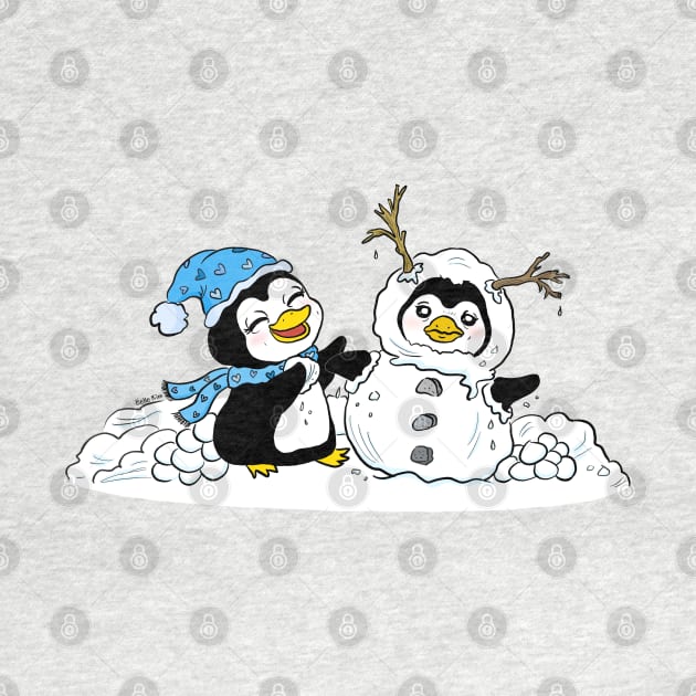 Penguin couple in snow by doodletokki